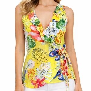 NWT Violet + Claire Size S Sleeveless Wrap Ruffle Blouse Yellow Floral